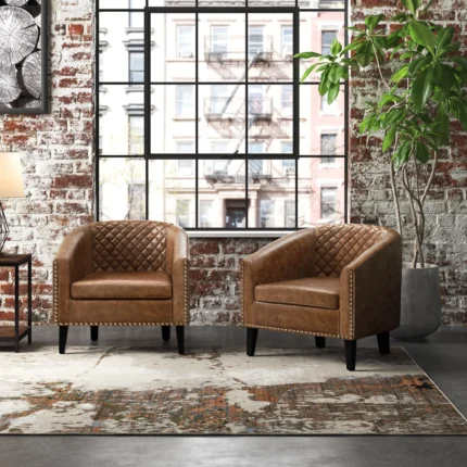 Tufted Faux Leather Barrel Club Chair