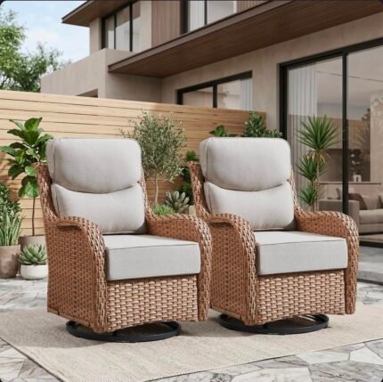 Set of 2 Wicker Outdoor Swivel Rocker Chairs